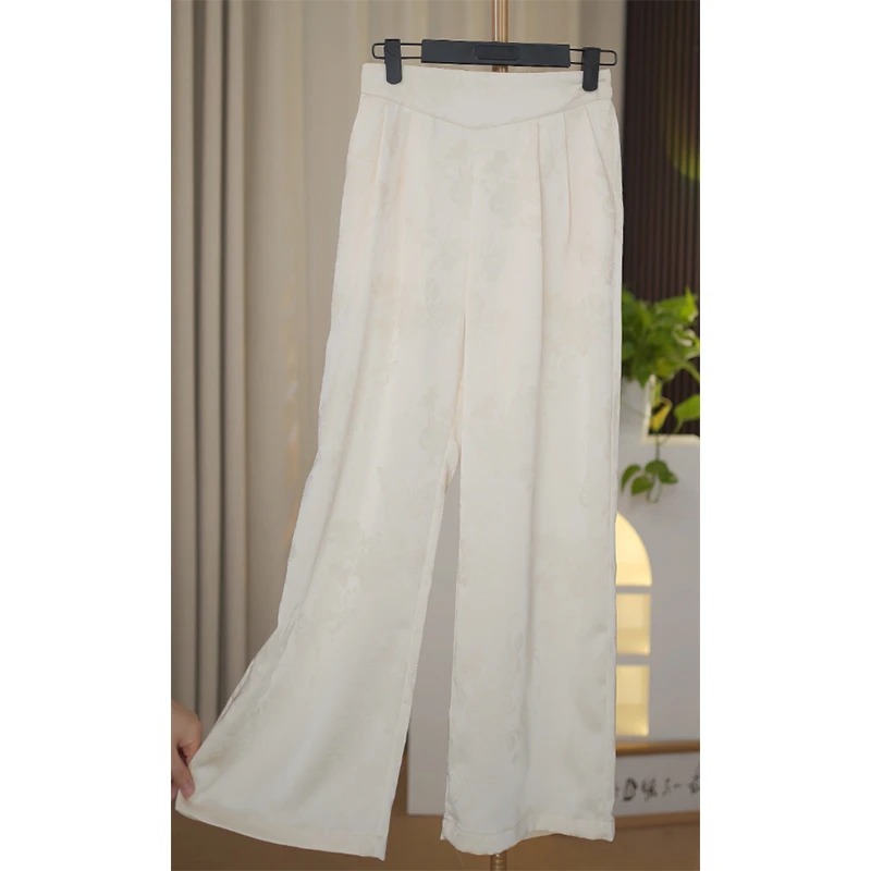 4352-夏季新中式国风女重磅立体缂丝提花女显瘦直筒长裤YZ