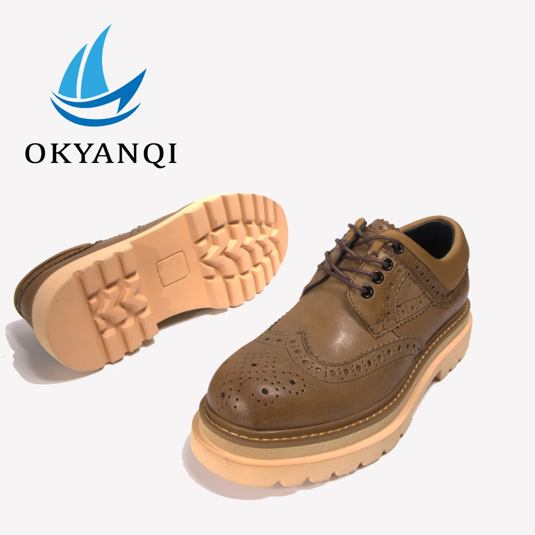 春秋新款手工雕花男鞋布洛克工装鞋真皮厚底英伦低帮休闲鞋子男潮