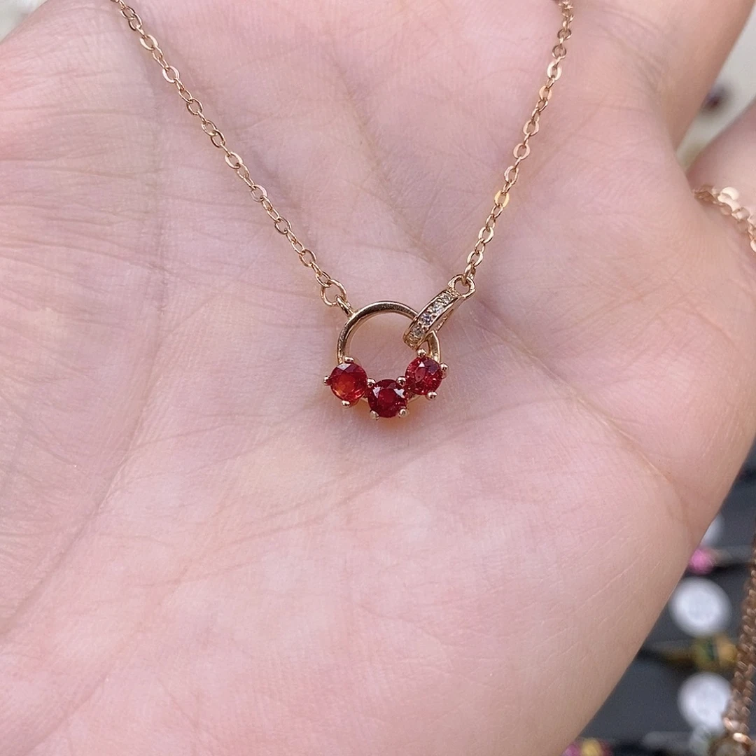 彩色蓝宝石颈饰银S925镶嵌