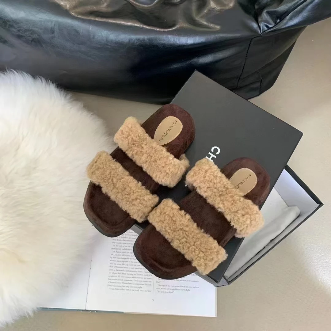 外穿厚底真皮毛毛拖