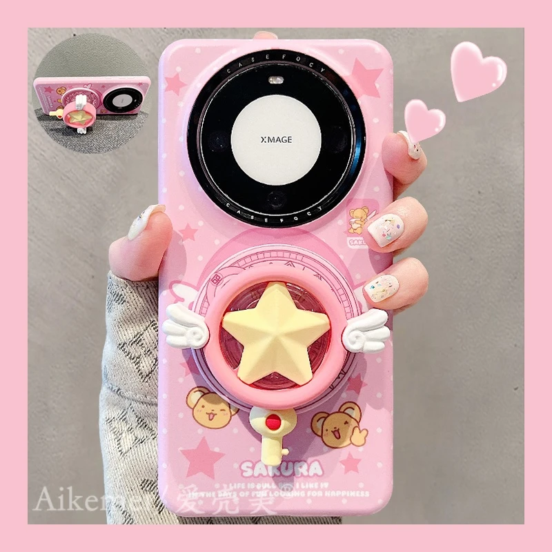 适用华为mate70pro+手机壳菲林粉美少女Mate60pro+魔法棒磁吸支架