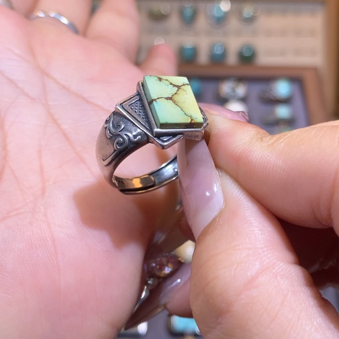 绿松石戒指银S925镶嵌A**l戒指