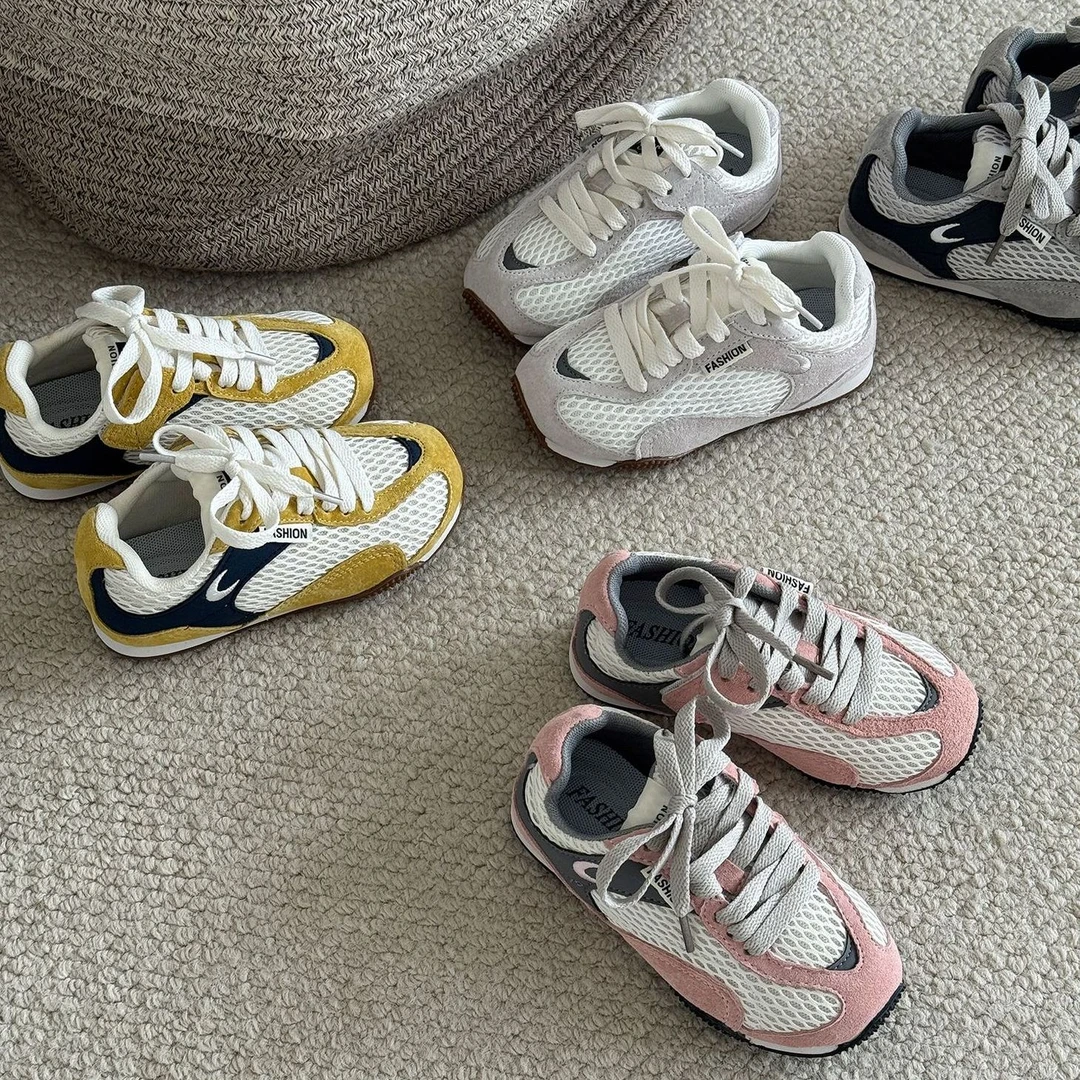 2025秋新款儿童小众复古网面阿甘德训鞋男女童透气轻便休闲运动鞋