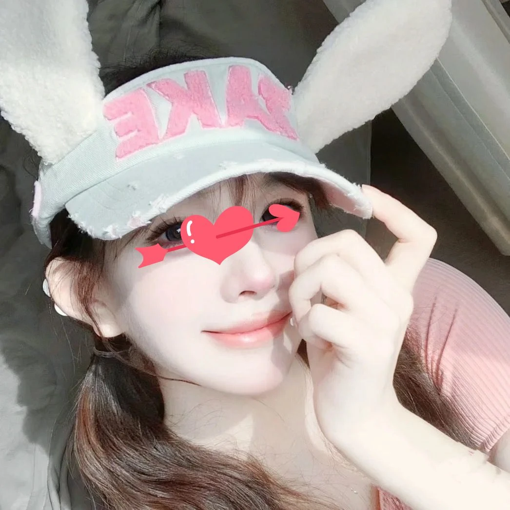 空顶防晒遮阳帽兔子耳朵棒球帽鸭舌帽可爱帽子紫外线卡通太阳帽