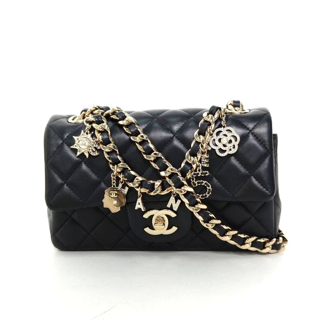 95新 Chanel/香奈儿 【双双】jf-130 CF 口盖包 大Mini20徽章皮穿链