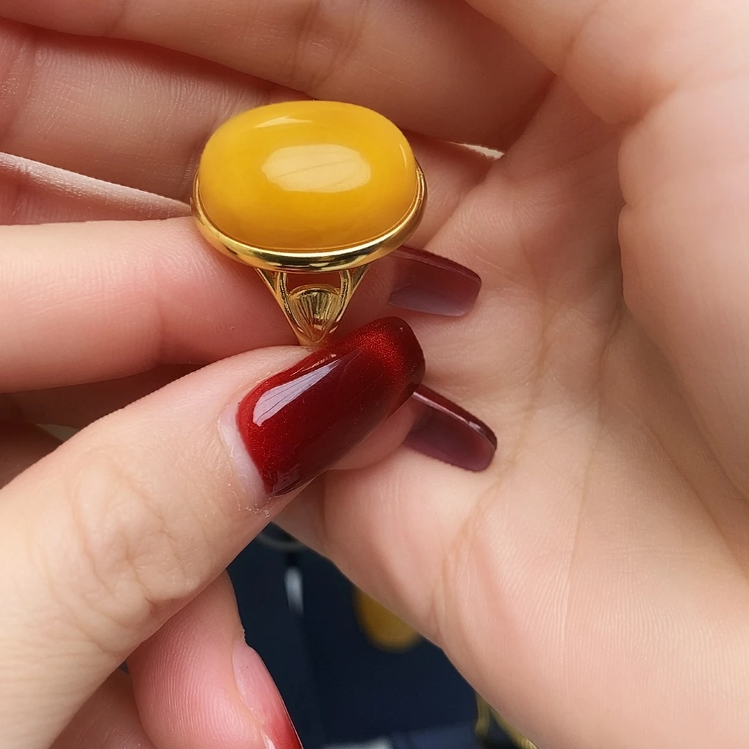 蜜蜡银S925镀金镶嵌戒指