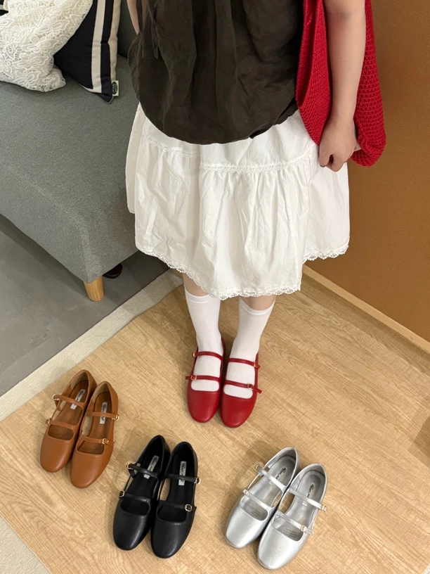 H 1089-89 25年夏秋新款法式侧面镂空一字扣带玛丽珍鞋平底单鞋女