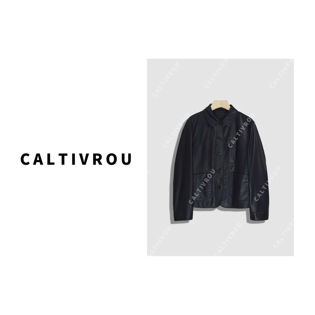 洋气翻领休闲百搭显瘦皮衣外套-Y18942