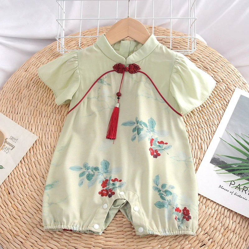 女宝宝2024夏季新款新中式汉服裙女童气质连体哈衣