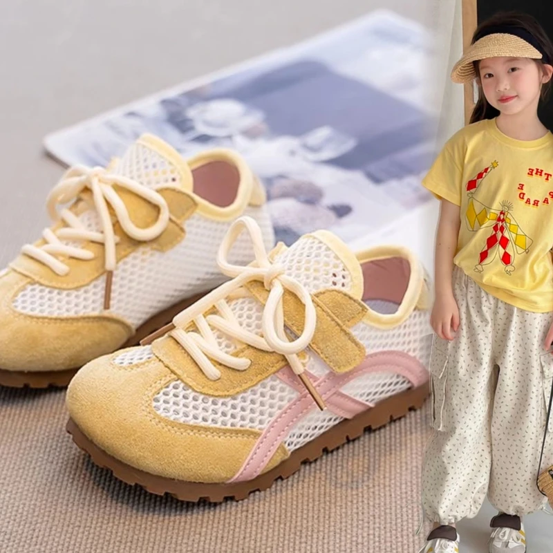 ABC 夏季新款多巴胺儿童网面透气德训鞋小女孩单网防滑运动鞋板鞋