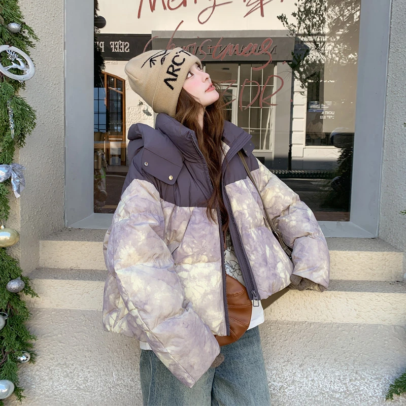 休闲风渐变ins羽绒服2025冬季新款小众设计感短款宽松加厚面包服