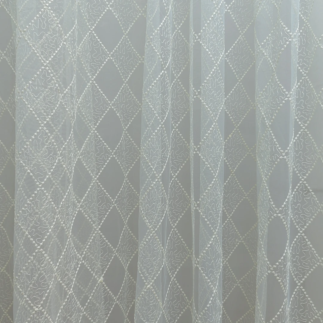 00080 窗帘纱挂钩款成品刺绣阳台防晒窗纱宽6米高2.7米对开设计