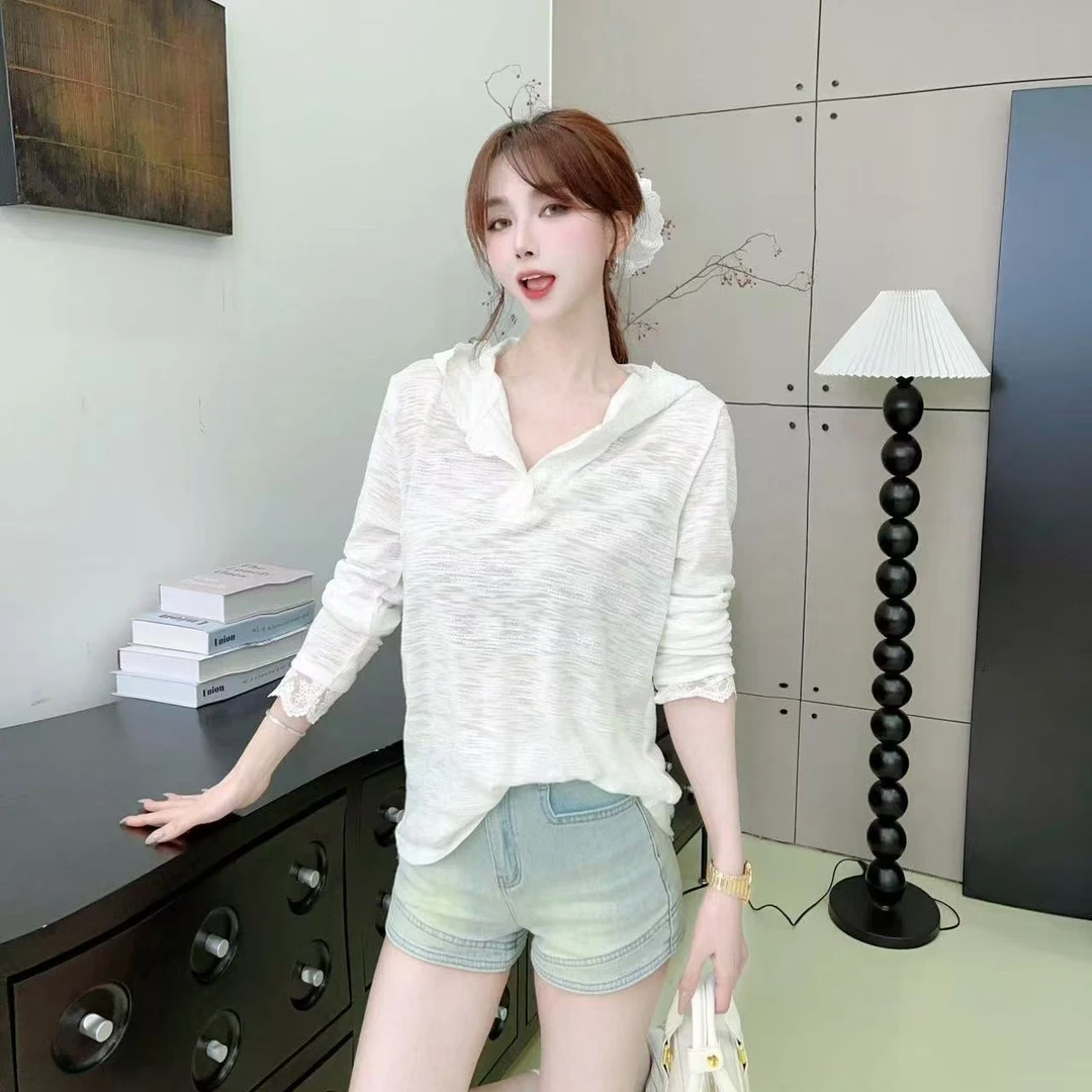 《奥西利亚》韩版蕾丝连帽宽松显瘦打底衫帽衫#8567