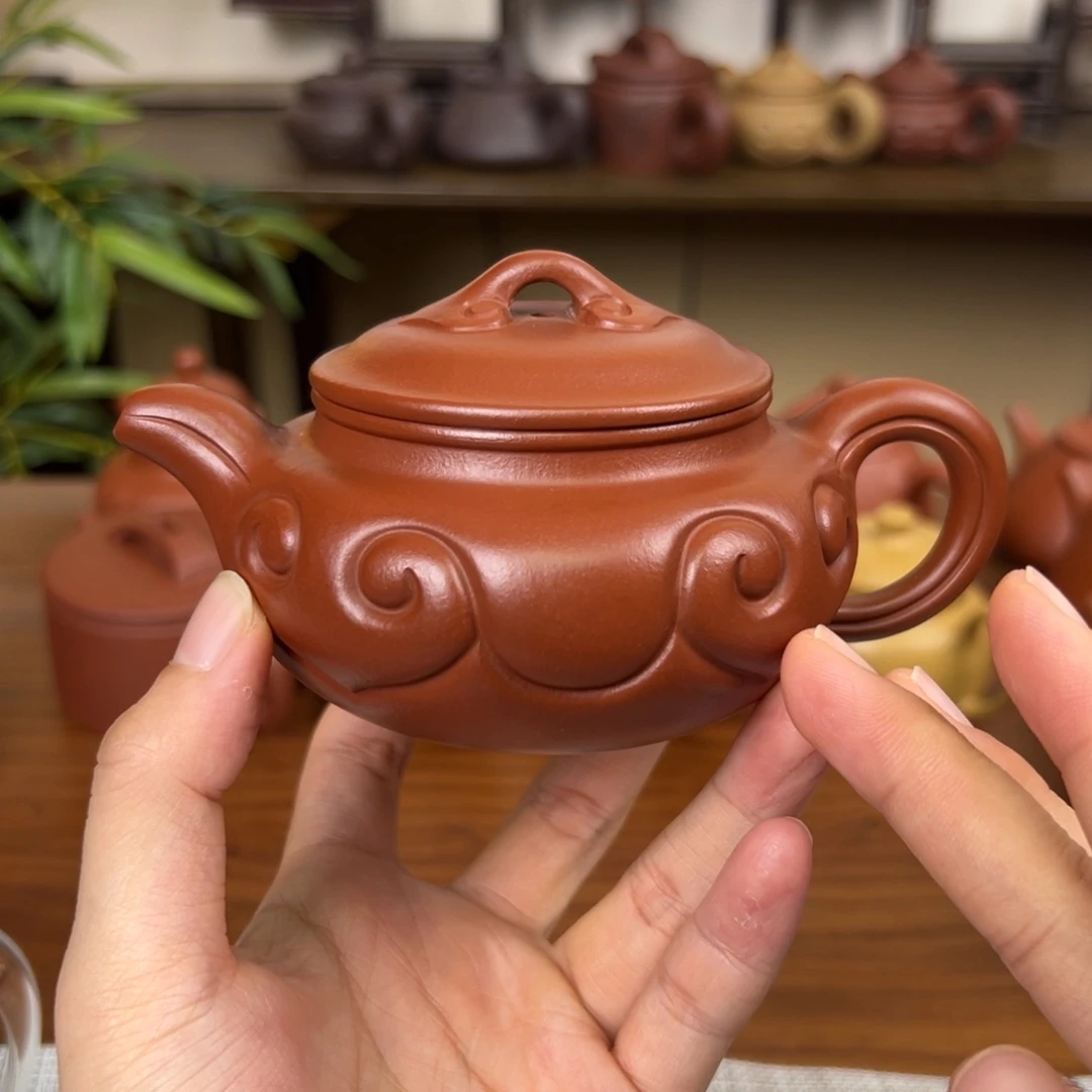 茶壶紫砂紫砂壶仿古如意朱泥200cc全手