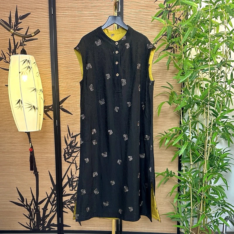 冰裂纹老料工艺40姆米刺绣连衣裙双面穿-1948