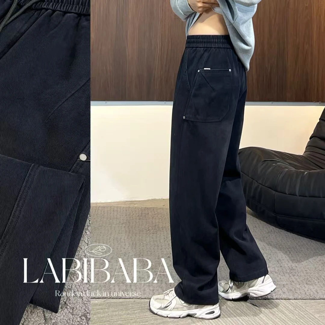 『LABIBABA』25-8069秋季男女情侣装/口袋全棉轻工装/水洗休闲裤