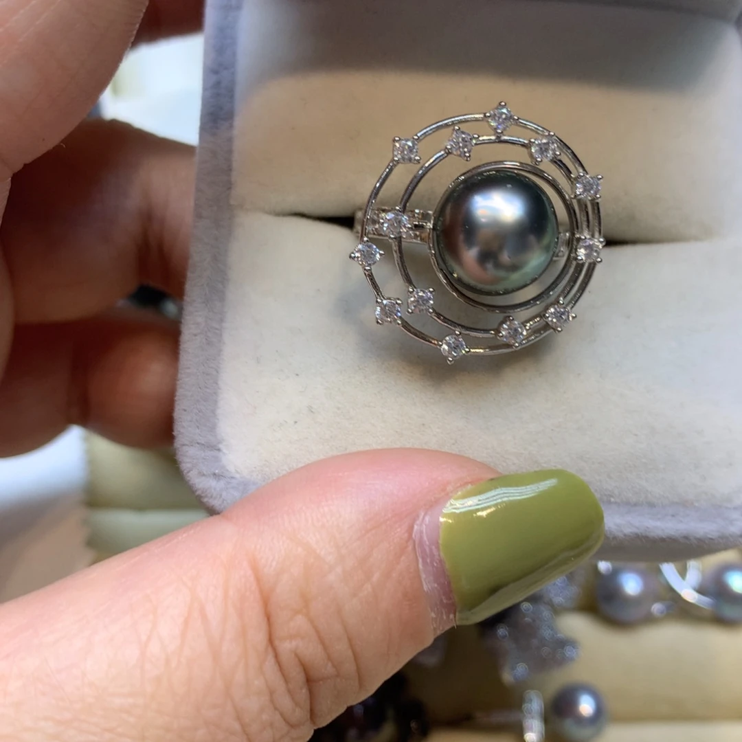 银S925镶嵌戒指海水珍珠