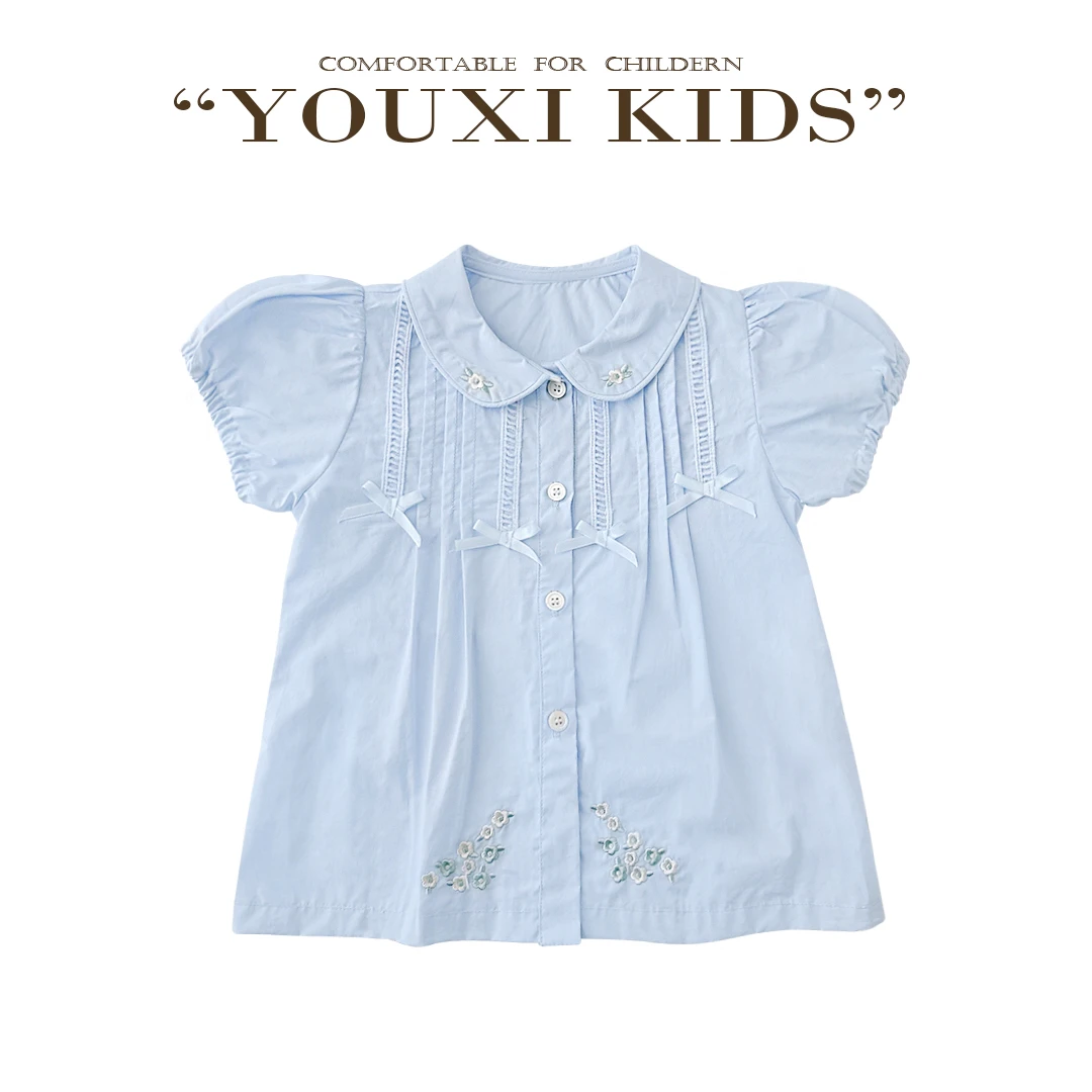 现飞飞家·盛夏物语25新款夏女童重工刺绣娃娃领甜美娃娃衫 FF2840