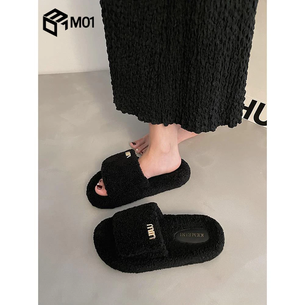 M01毛毛拖鞋女外穿2025秋冬新款韩版潮鞋毛茸茸加厚居家厚底拖鞋
