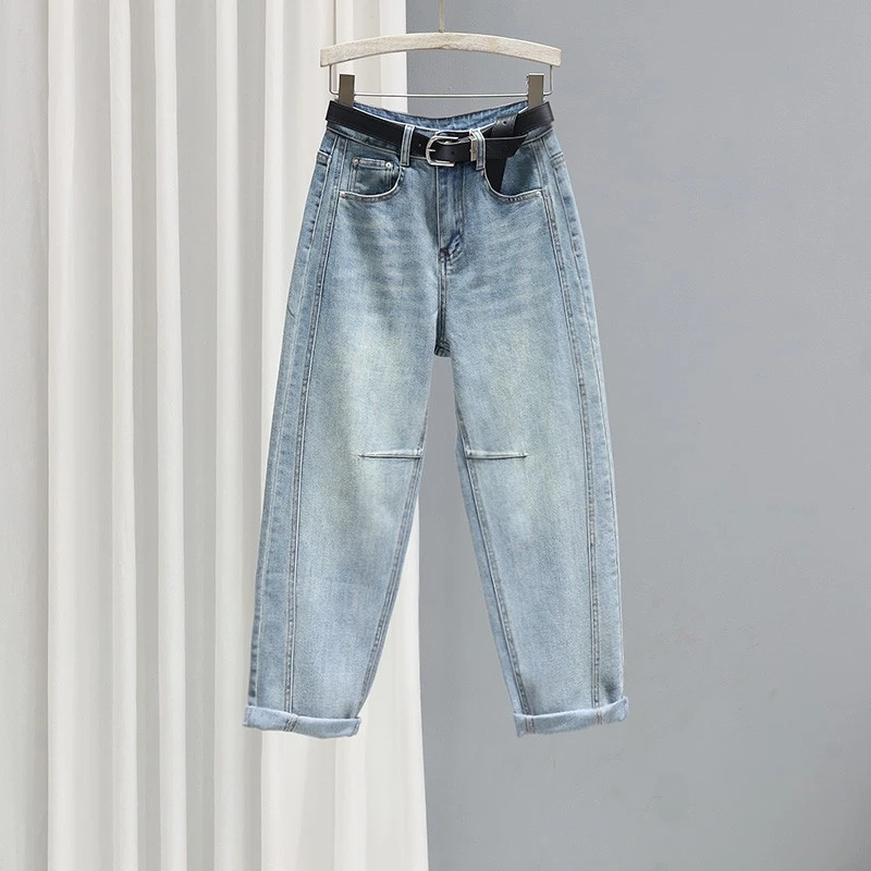 2025浅蓝色哈伦牛仔裤子女春季时尚宽松休闲长裤百搭老爹垮裤潮流