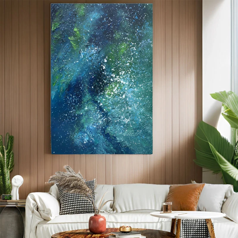 手绘油画青翠现代简约抽象装饰画轻奢客厅艺术玄关肌理高级感挂画