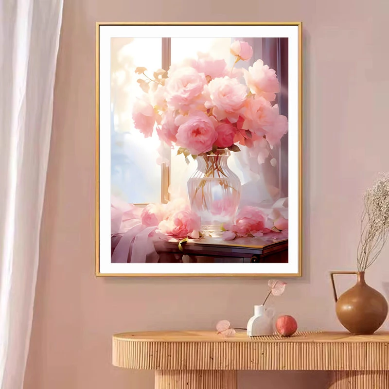 浪漫满屋十字绣新款线绣网红款粉玫瑰花卉客厅卧室餐厅满绣