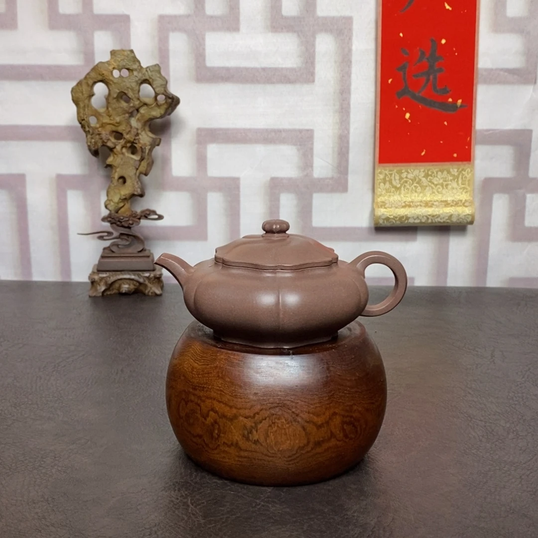 紫砂茶壶紫砂茶具鲨皮青紫泥风卷葵