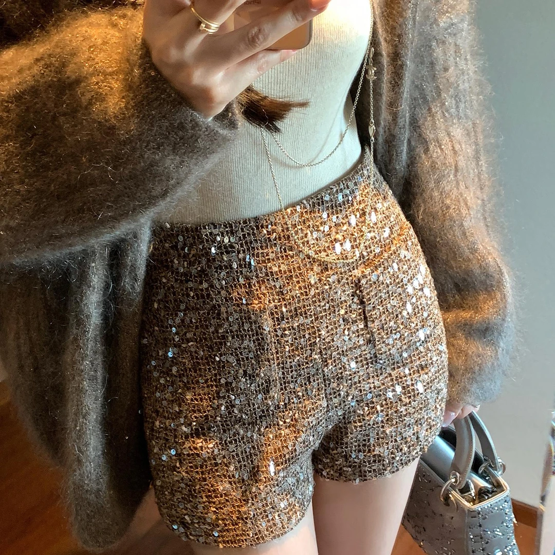 Lilylikes"氛围辣妹裤"blingbling粹金细闪精緻时髦小香辣妹短裤