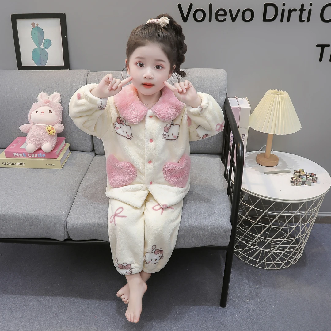 女童睡衣秋冬季法兰绒加厚珊瑚绒2025新款儿童宝宝女孩家居服套装