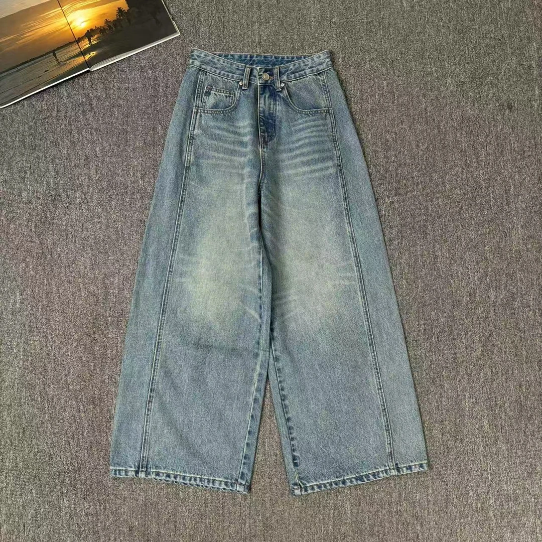 13277余小鱼【修腿万能搭】浅蓝色百搭宽松水洗阔腿九分牛仔裤女装