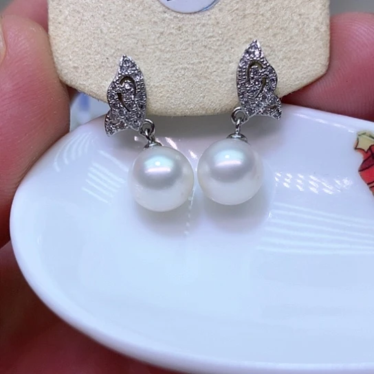 银S925镶嵌淡水珍珠耳饰
