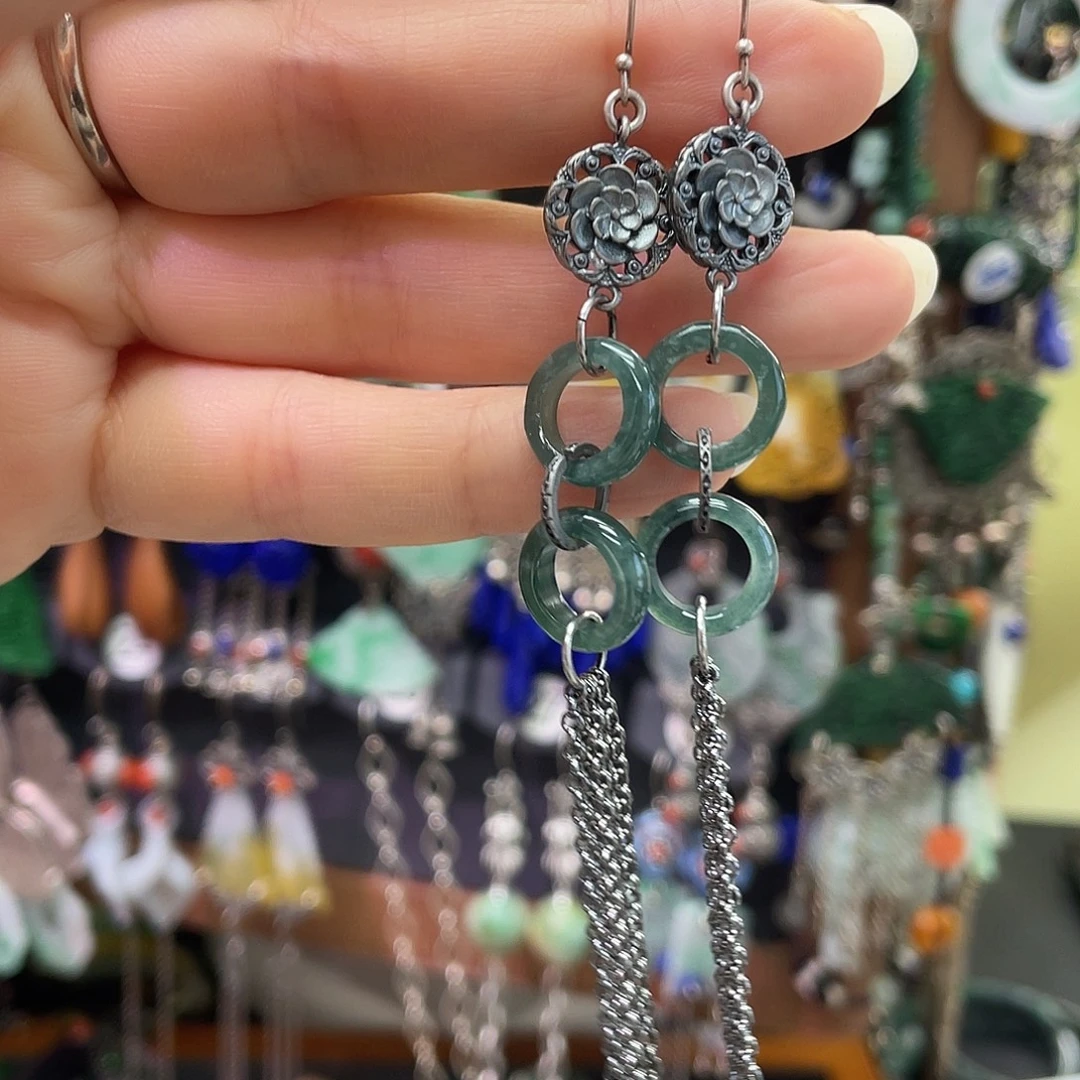 翡翠银S925镶嵌耳饰821henjh