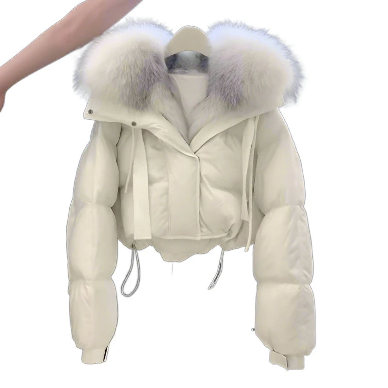 冬季2025年新款韩系高级大毛领小个子时尚外套加厚短款服女连帽