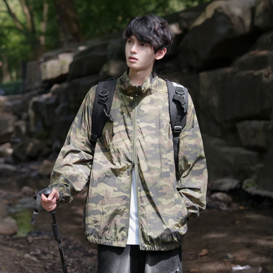 美式迷彩服男士宽松情侣休闲夏季薄款冰丝速干夹克外套 男女同款