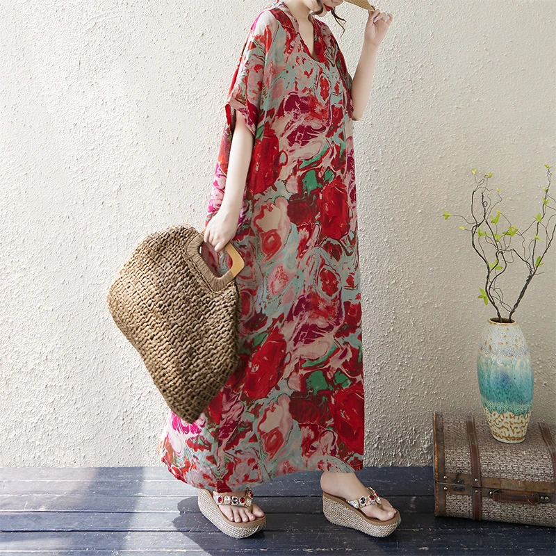 文艺复古套头无袖外贸连衣裙2025夏季新品淑女背心宽松大码A字裙