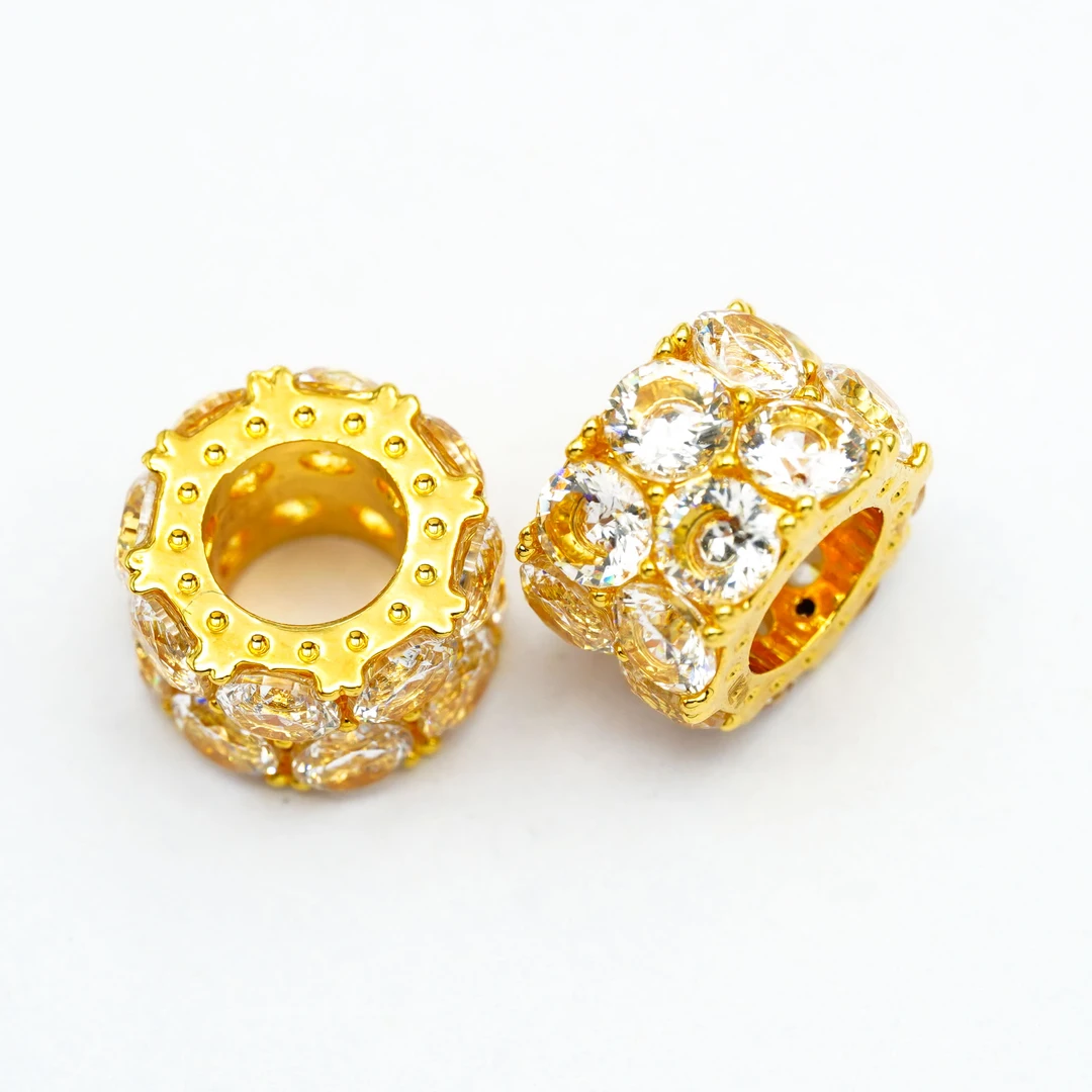 合成锆石【通体18k金】满镶双排圆筒路路通吊坠  约12mm【QL07181】