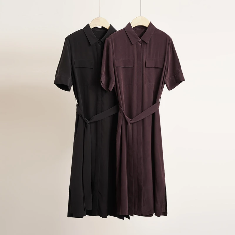 【镇店之宝】葡萄紫桑蚕丝连衣裙(2024071）