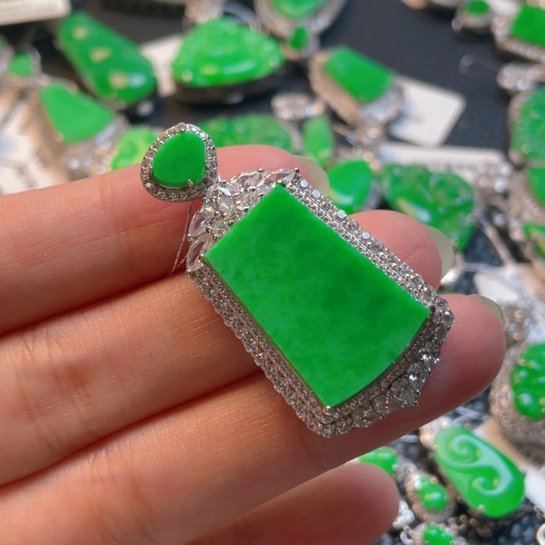 翡翠银S925镶嵌吊坠(不含链)