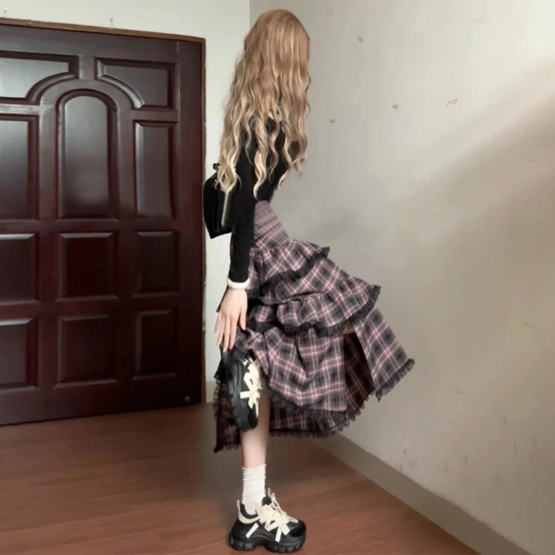 KM8099格子半身连衣裙子女秋冬季新款学院风穿搭一整套高级感气质