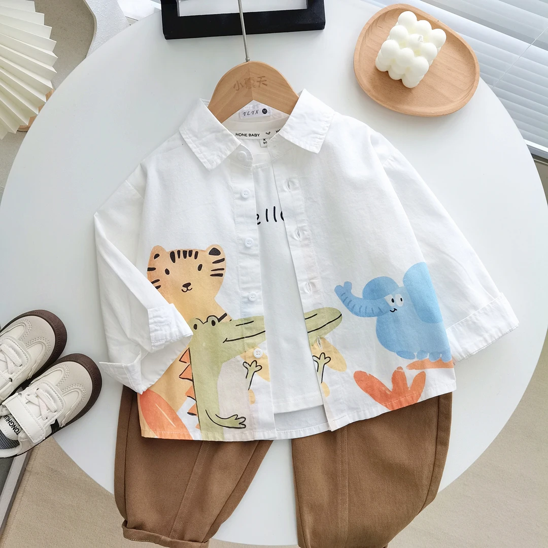 男童衬衫2025秋季新款卡通儿童纯棉长袖上衣小童春秋百搭衬衣外套