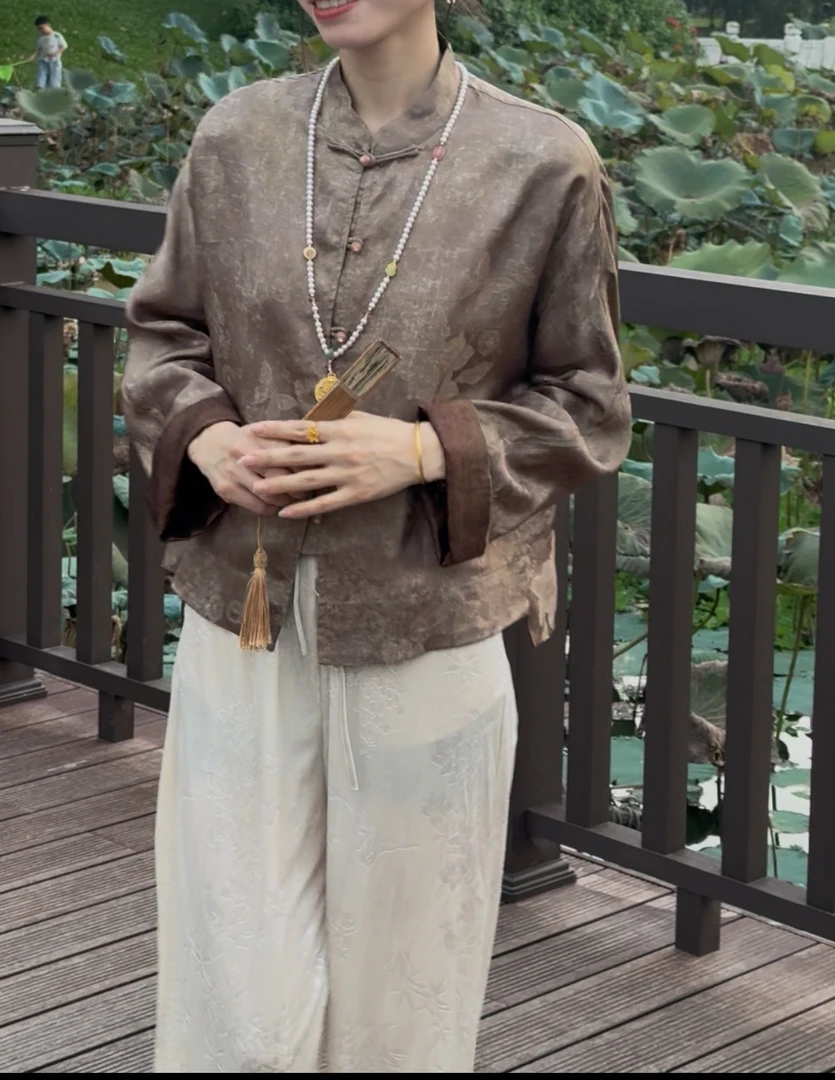 【琥珀流光】秋季新款新中式国风复古盘扣立领高级感棕色外套女上衣