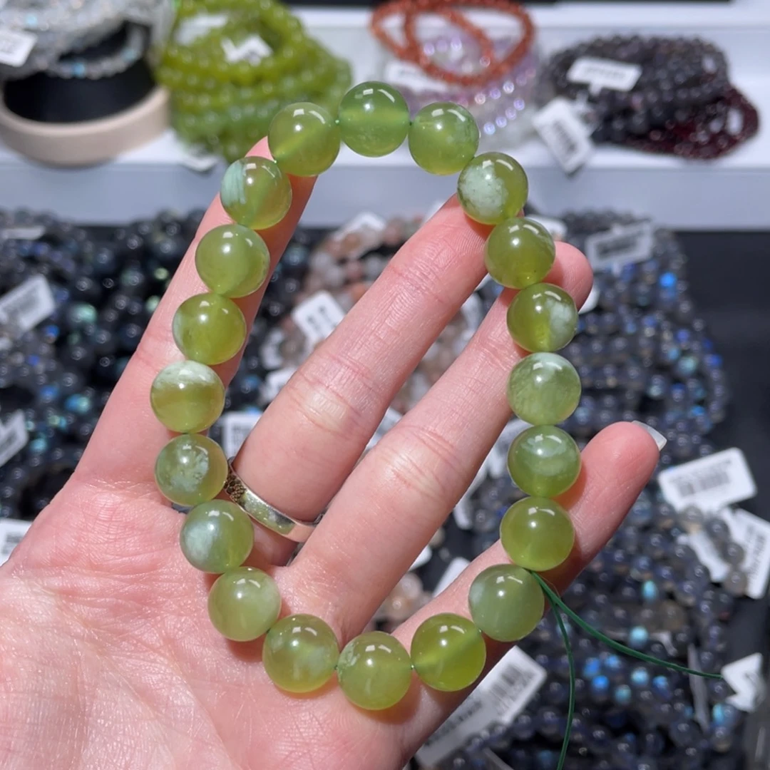 岫玉未镶嵌手链青提奶盖10m+