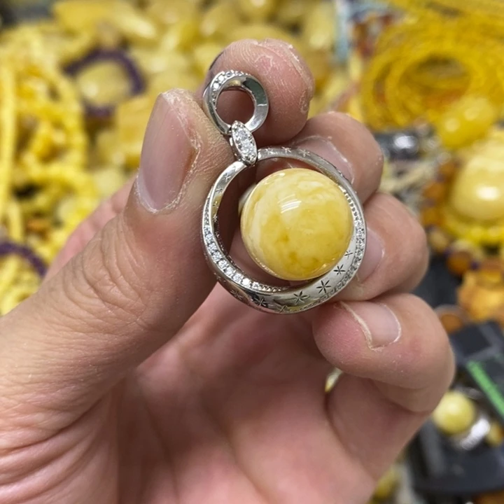 裸石蜜蜡银S925镶嵌吊坠