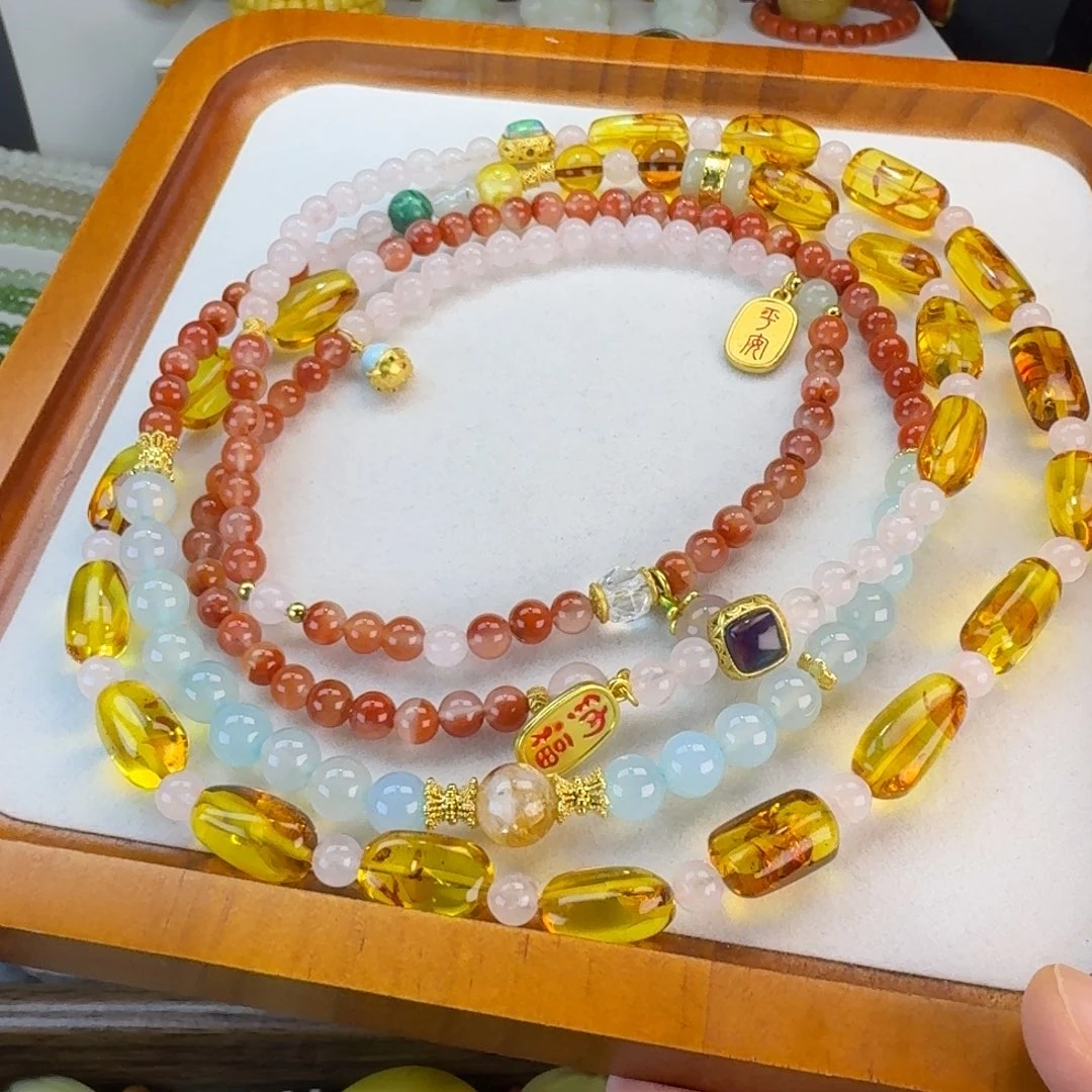 琥珀未镶嵌颈饰花珀斜挎