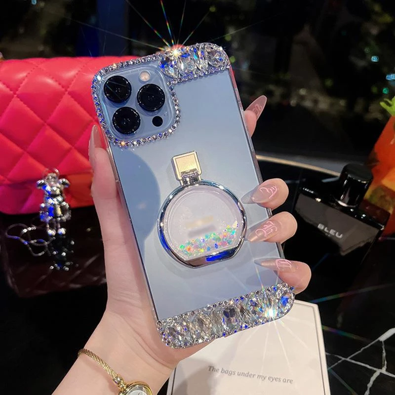 适用iPhone16promax手机壳透明流沙瓶支架苹果15新款14感水钻