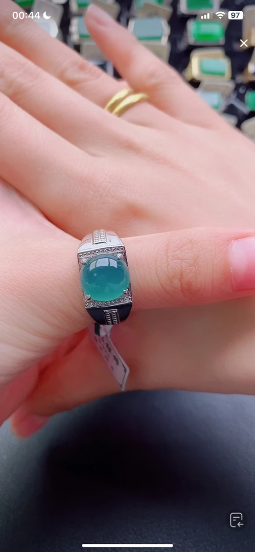 天然翡翠戒指s925银男戒