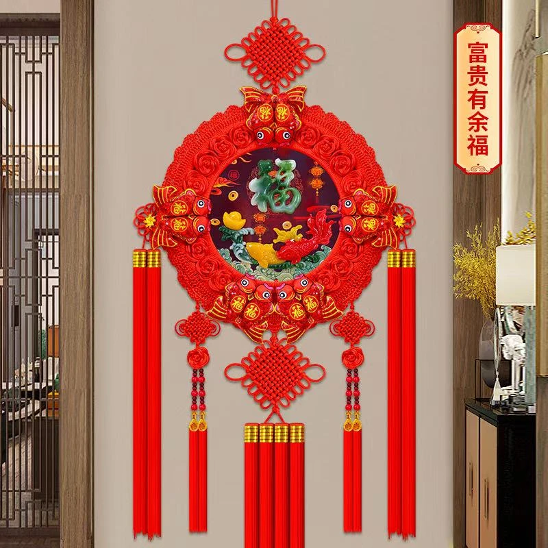 新年款桃镶玉中国结福字挂件编织玄关电视背景墙乔迁结婚春节装饰