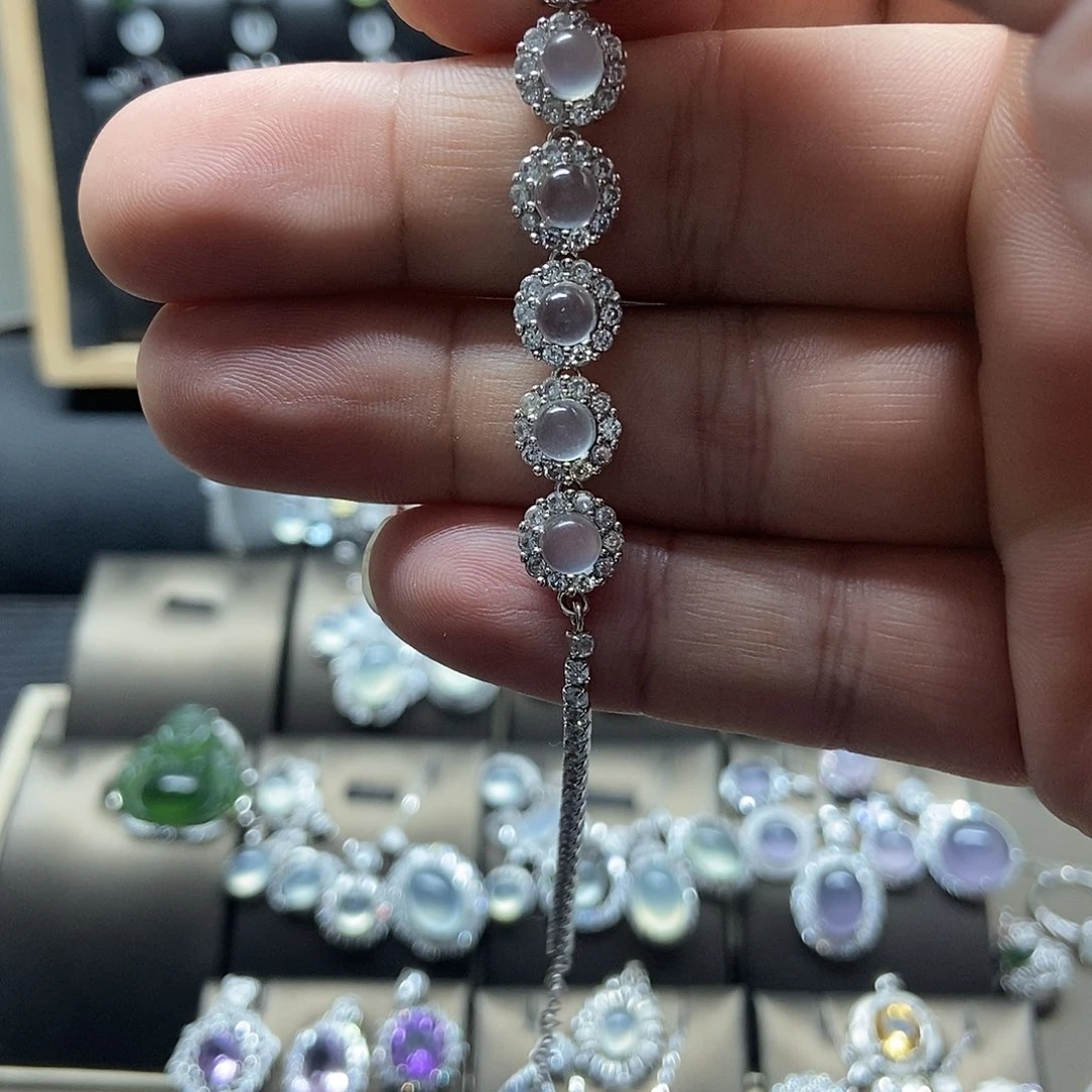 银S925镶嵌蛇纹石玉手链杨**?