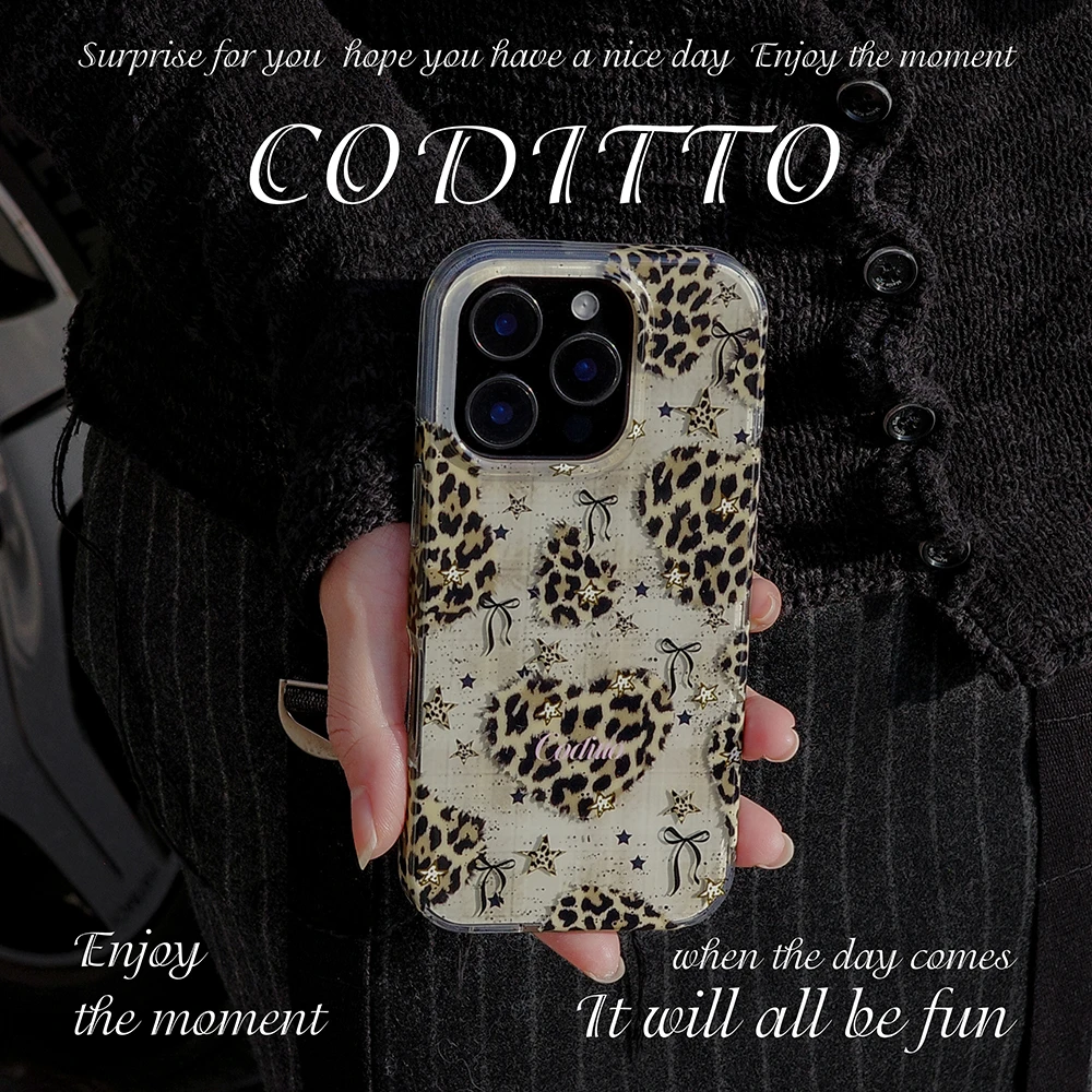 coditto豹纹格纹双层适用苹果17 16 15promax手机壳少女心ins风