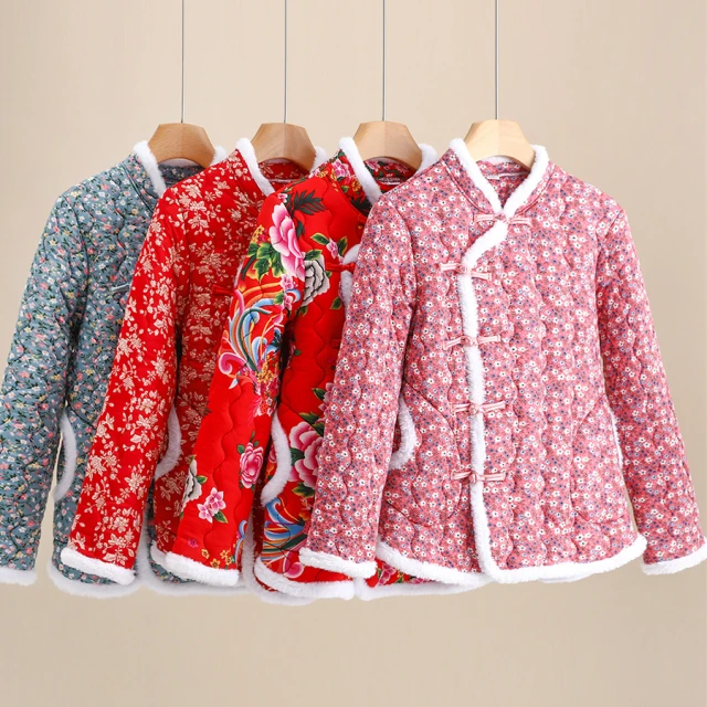 女式花棉袄冬季新款带扣棉服中式棉服长袖棉服东北大花棉服